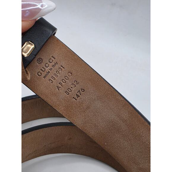 Gucci Black Leather Gold-tone GG Buckle Belt S 80/32 sz main image 10